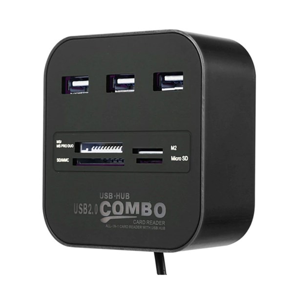 BUFFER® 3 Port Girişli Güçlü Usb 2.0 Port Çoklayıcı Çoğaltıcı Adaptör Hub ve Kart Reader Okuyucu