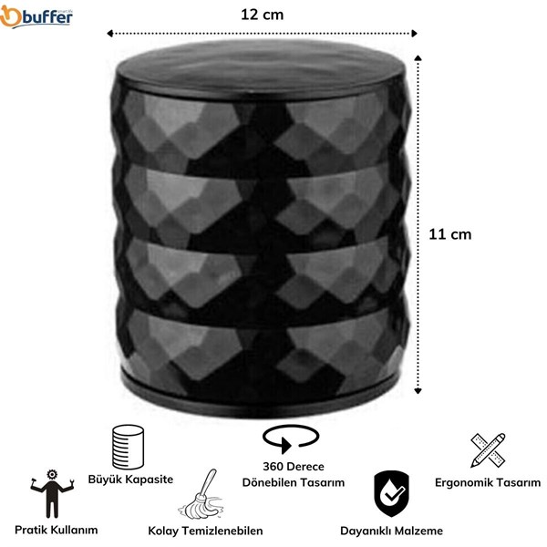 BUFFER® 4 Katlı Elmas Kesim 360 Derece Dönebilen Silindir Takı Makyaj Organizeri