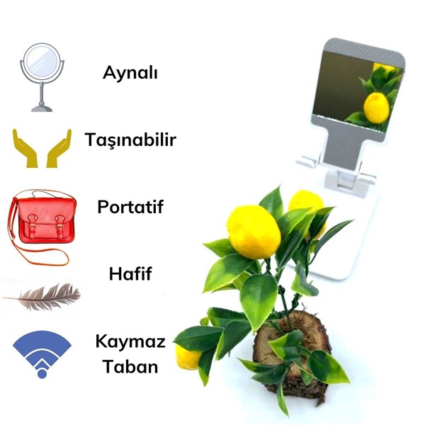 BUFFER® Siyah Aynalı Cep Telefonu Sabitleyici Stand Katlanabilir Ayarlanabilir Telefon Standı